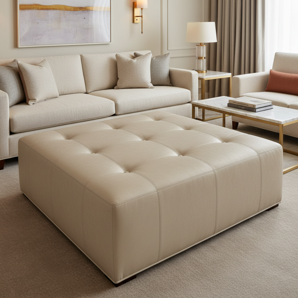 Pinnacle Rock - Frost Upholstered Ottoman | Architectural Fabrics