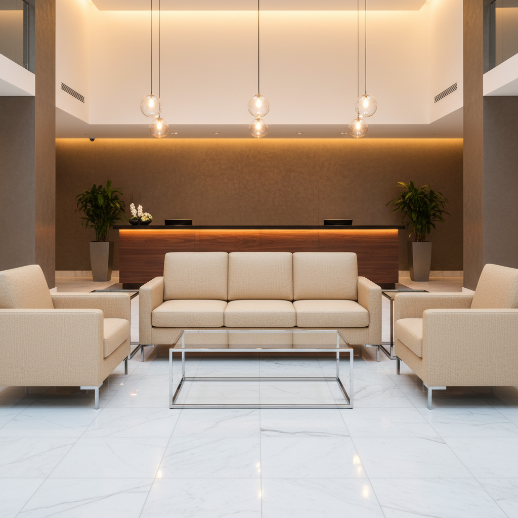 Smooth Pebble Grain Creamy Beige Upholstered Sofa | Architectural Fabrics