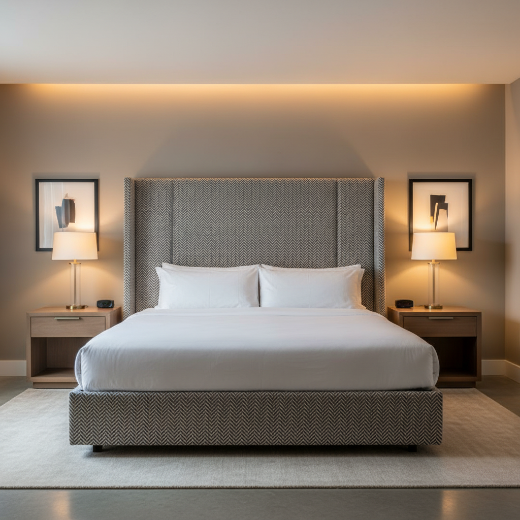 Chevron Woven Texture Slate Linen Upholstered Headboard | Architectural Fabrics