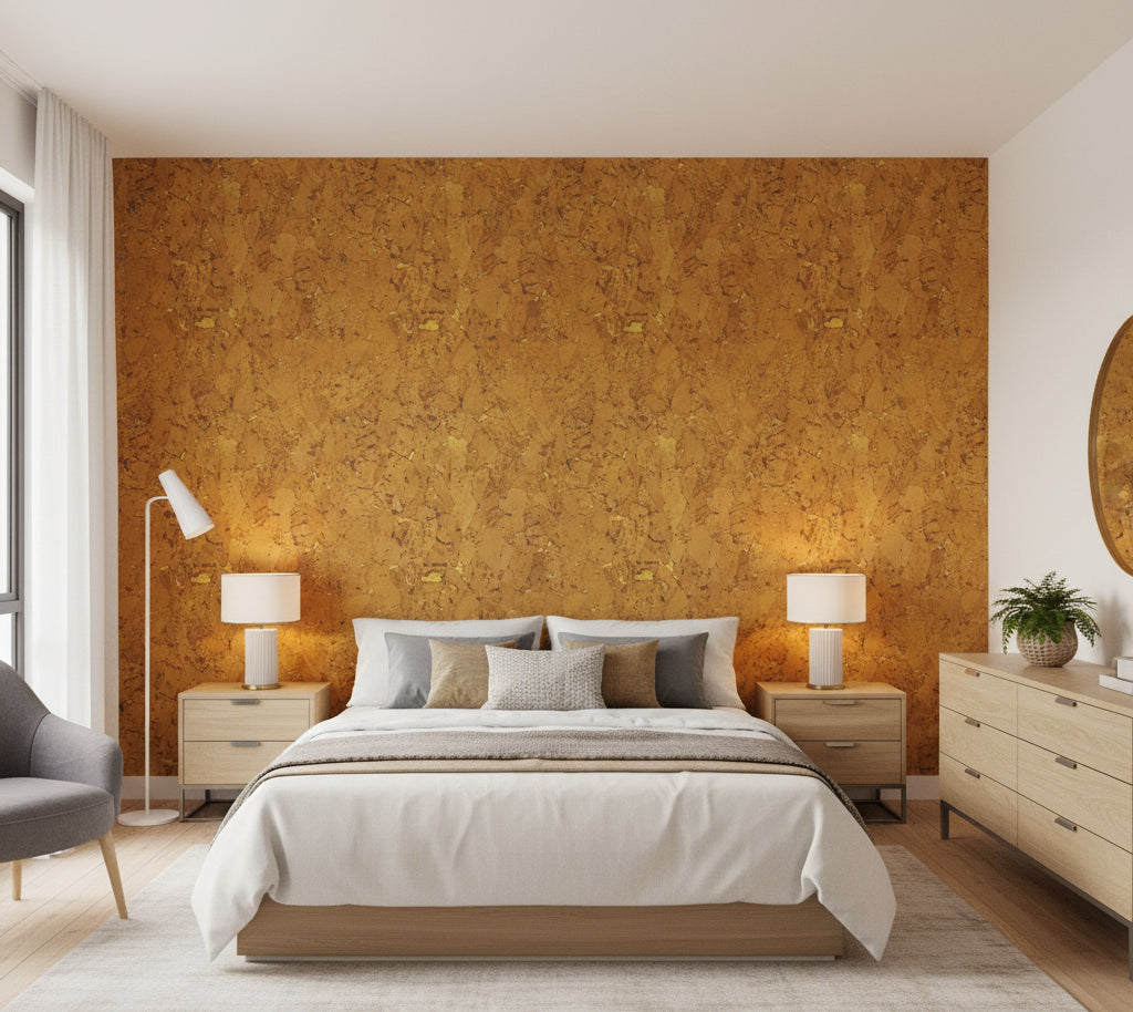 Ala Marsala Faux Cork Vinyl | Phillipe Romano - bedroom room setting