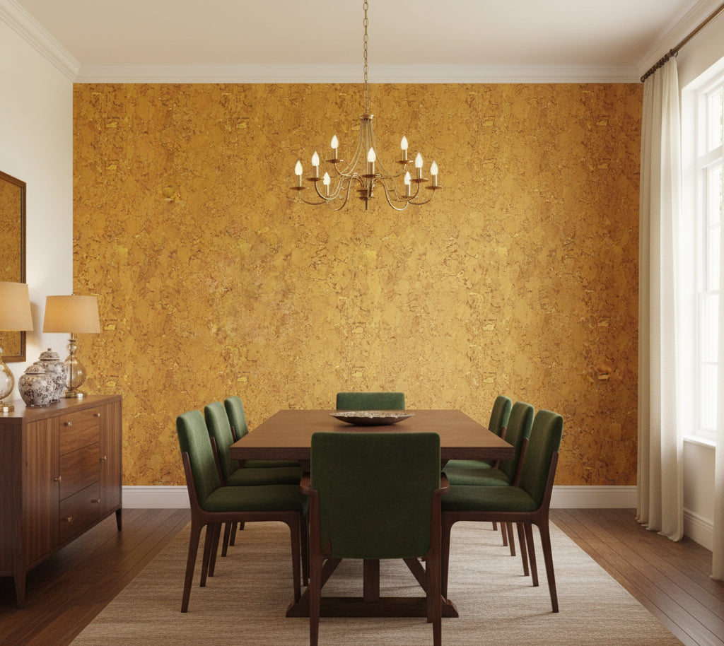Ala Marsala Faux Cork Vinyl | Phillipe Romano - dining room room setting