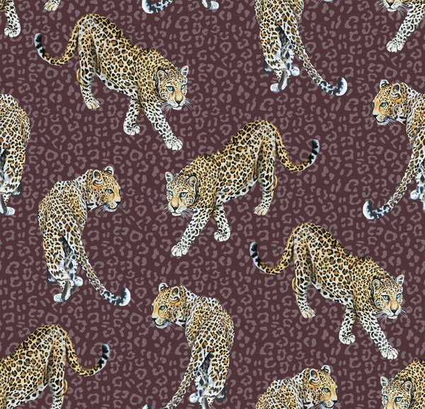 All Over Leopard - Aubergine Wallcovering | Graduate Collection