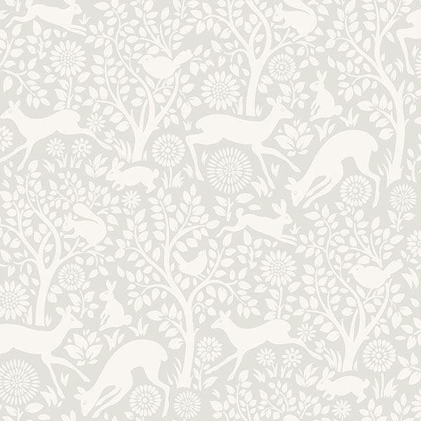 Anahi Light Grey Forest Fauna | Jeffrey Stevens Wallcovering
