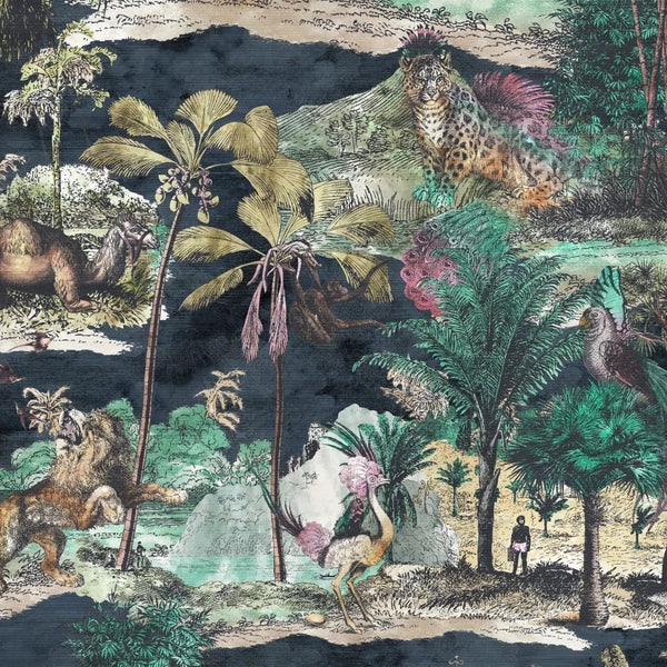 Animal Islands Bamboo Green - Light Beige Wallcovering | Brand McKenzie