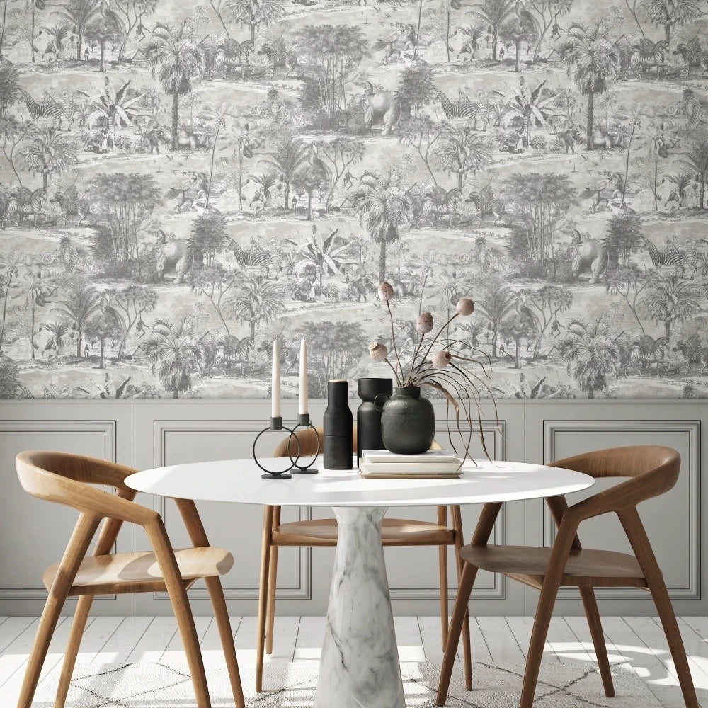 Animal Islands Muted Grey Wallpaper | Brand McKenzie