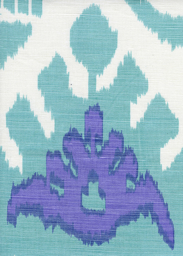 Kazak, Aqua Lilac on White Wallcoverings | Quadrille