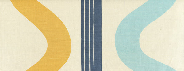 Tete A Tete Vertical Aqua Navy Inca Gold Screen Printed Fabric | China Seas