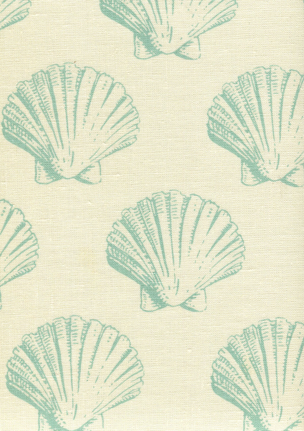 Seashell Aqua on Tint Screen Printed - White Fabric | China Seas