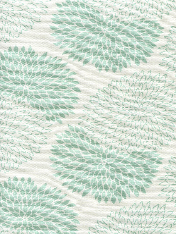 New Chrysanthemum Aqua on White Screen Printed Fabric | China Seas