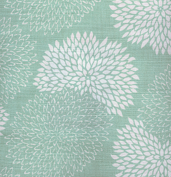 New Chrysanthemum Reverse Aqua on White Screen Printed Fabric | China Seas