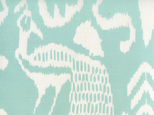 Bali II Aqua on White Linen Cotton Screen Printed Fabric | China Seas