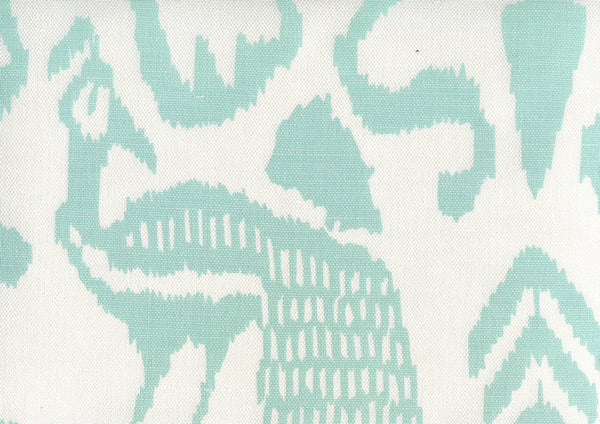 Bali Isle Aqua on White Linen Cotton Screen Printed Fabric | China Seas