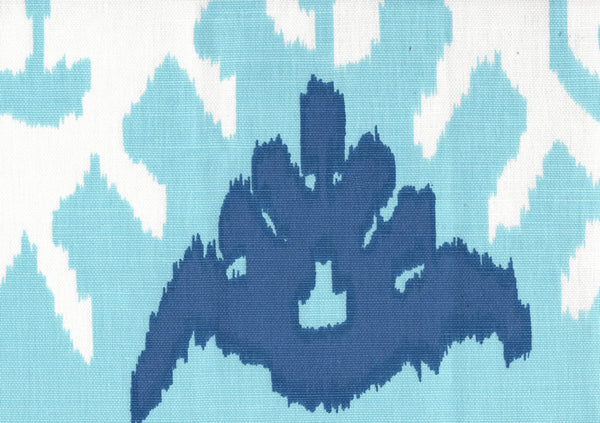 Kazak, Aqua Royal Blue on White Wallcoverings | Quadrille