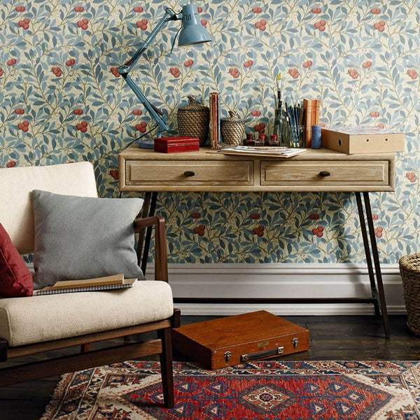Mary Isobel Pink Silk blue Wallcovering | William Morris