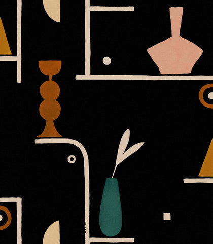 Archaeological Forms Black Wallcovering | Tres Tintas