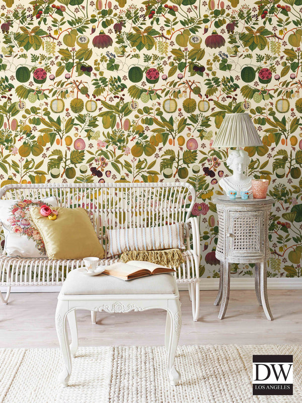 Asian Fruits and Flowers - Beige Wallcovering | Designer Wallcoverings