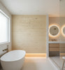 Assisi Straw Grasscloth Wallcovering | Fentucci - bathroom room setting
