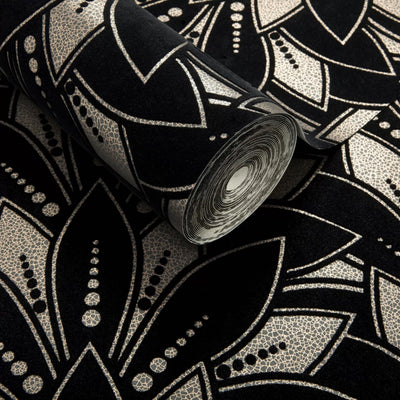 Astoria Jet - Black Wallcovering | 1838 Wallcoverings