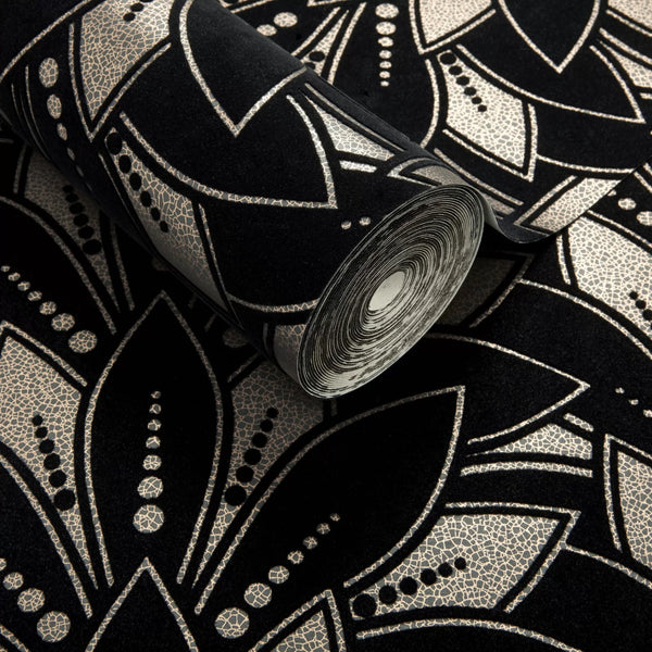 Astoria Jet - Black Wallcovering | 1838 Wallcoverings