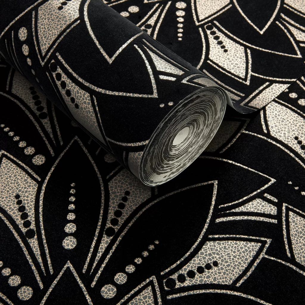 Astoria Jet Flock Wallpaper - Image 1