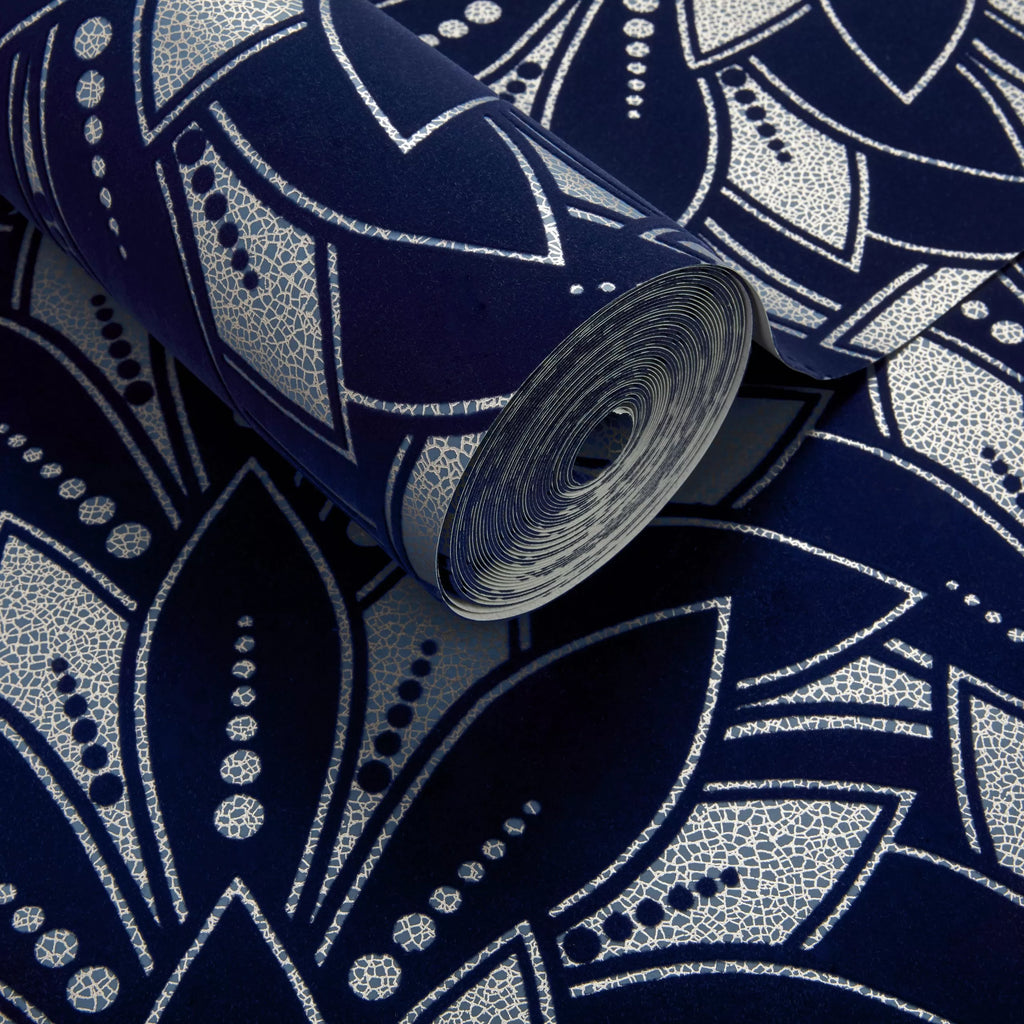 Astoria Midnight Flock Wallpaper - Image 1