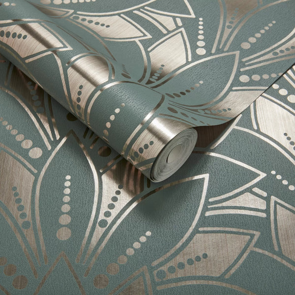 Astoria Neo Mint - Green and Gold Wallcovering | 1838 Wallcoverings