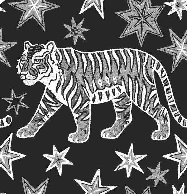 Tigris Nocturne - Onyx & Chalk - Whimsical Wallcoverings