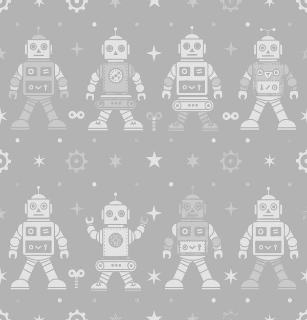 Automaton Waltz - Silver & Chalk - Whimsical Wallcoverings