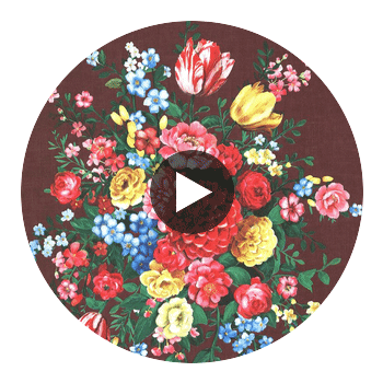 Ayaanle Burgundy Dutch Painters Floral Wallcovering Circular Swatch | LA Walls