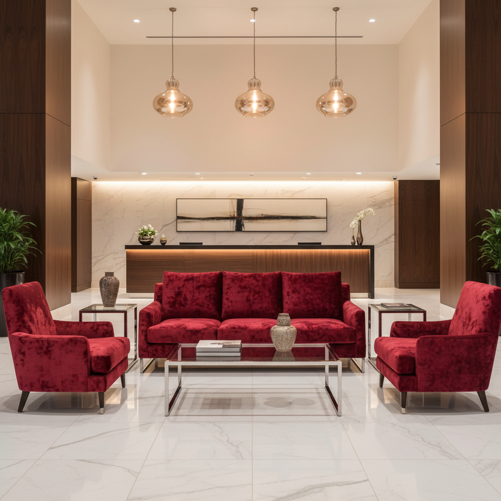 Crushed Velvet Texture Crimson Crush Upholstered Sofa | Architectural Fabrics