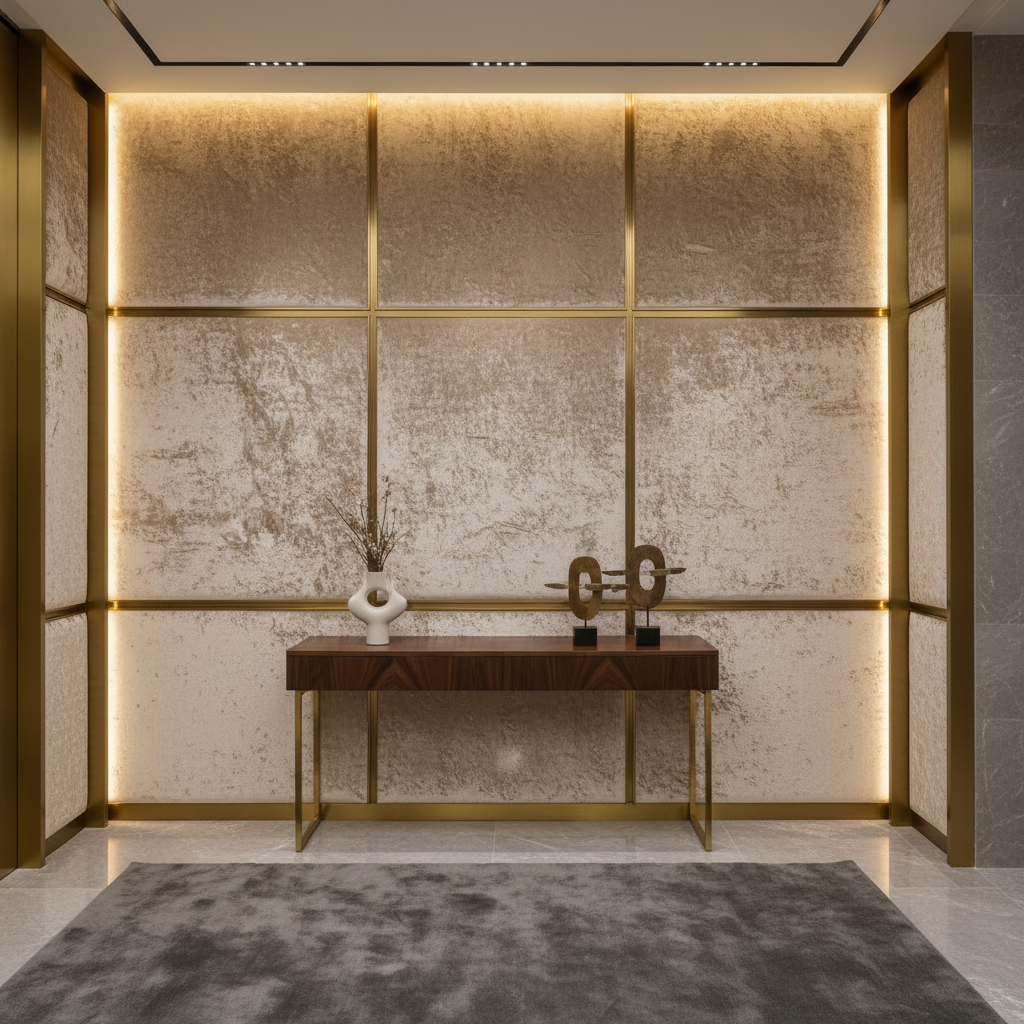 Crushed Velvet Texture Oyster Pearl Upholstered Wall Panel | Architectural Fabrics