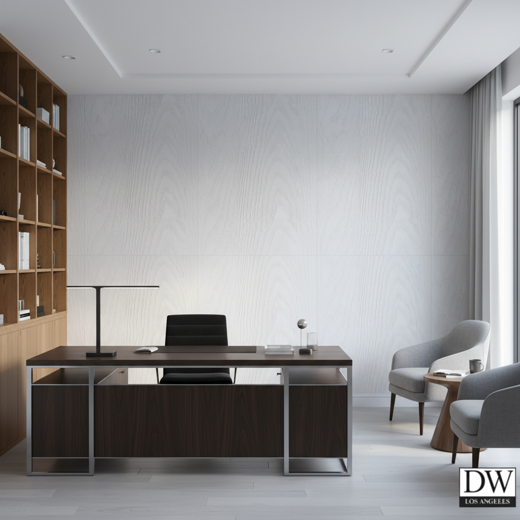 Bosa Marina Rustic White Wood Grain | Hollywood Wallcoverings - Corporate Office commercial room setting