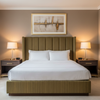 Fine Horizontal Stripes Olive Bronze Upholstered Headboard | Architectural Fabrics