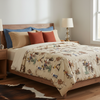 Yeeha Cowboy Organic Cotton Sateen Fabric - Cream - Cowboy Bedspread Bedroom Setting