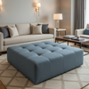 Woven Textile Texture Dusty Blue Upholstered Ottoman | Architectural Fabrics