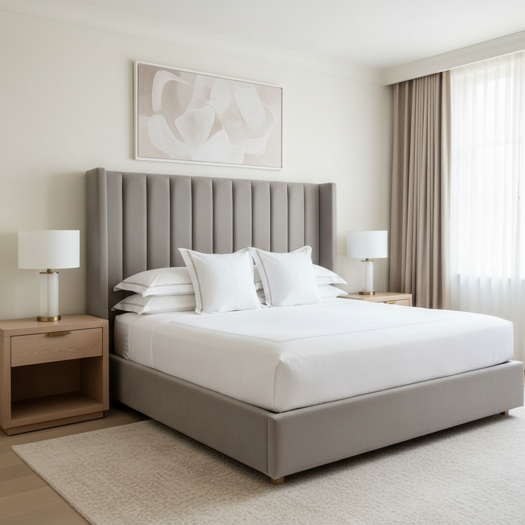 Smooth Concrete Texture Soft Gray Upholstered Headboard | Architectural Fabrics