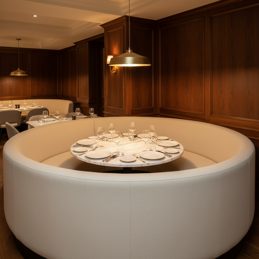 Fine Pebble Grain Creamy Ivory Upholstered Banquette | Architectural Fabrics