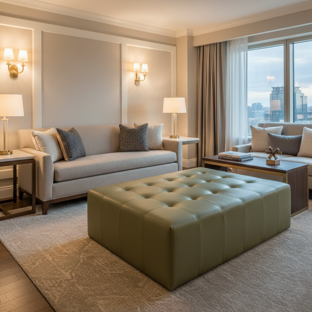 Luxury Cay - Pesto Upholstered Ottoman | Architectural Fabrics