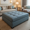 Rattan Bay - Denim Upholstered Ottoman | Architectural Fabrics