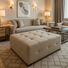 Fine Woven Texture Neutral Beige Upholstered Ottoman | Architectural Fabrics