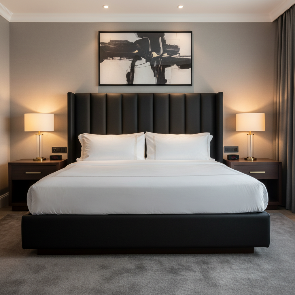 Fine Pebble Grain Deep Onyx Upholstered Headboard | Architectural Fabrics
