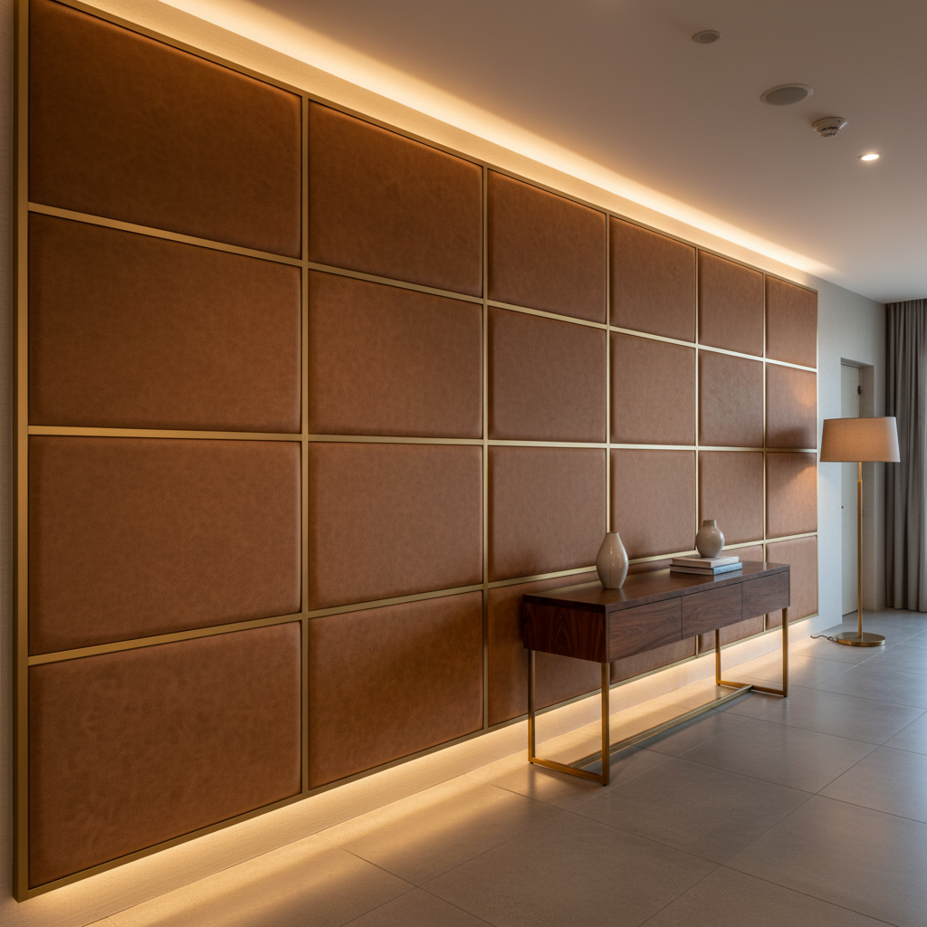 Fine Pebble Grain Rich Umber Upholstered Wall Panel | Architectural Fabrics