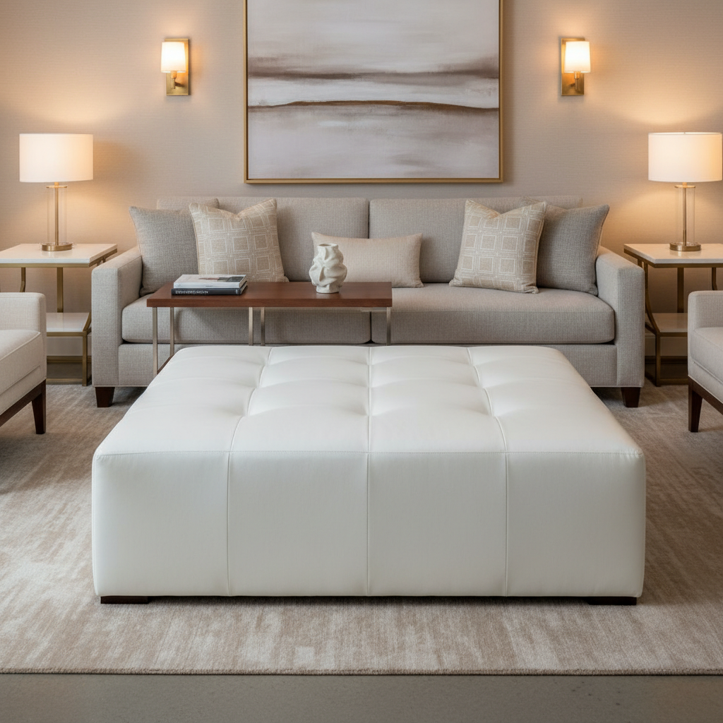 Pearisburg White Contemporary white Upholstered Ottoman | Architectural Fabrics