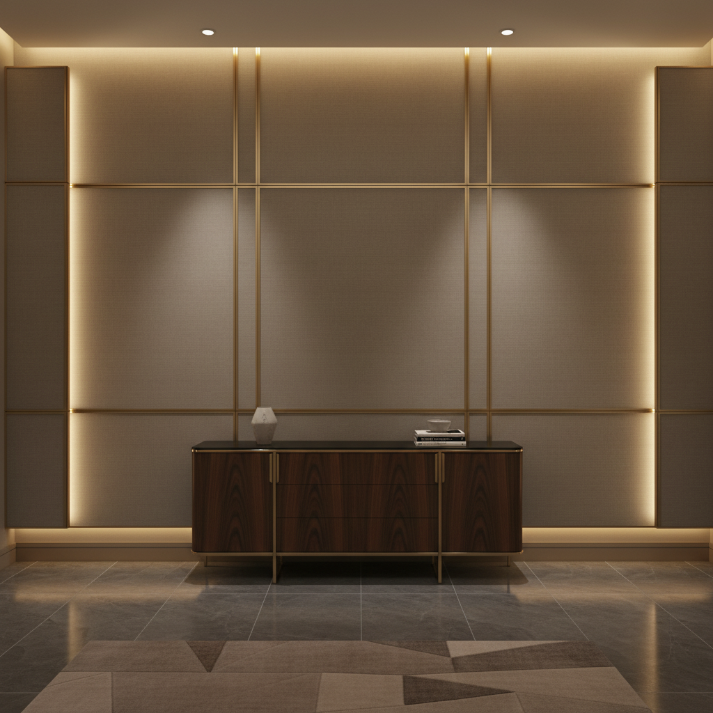 Smooth Solid Texture Muted Taupe Upholstered Wall Panel | Architectural Fabrics