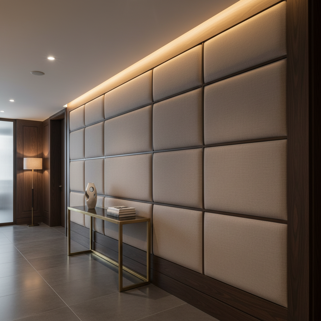 Fine Pebble Grain Soft Taupe Upholstered Wall Panel | Architectural Fabrics