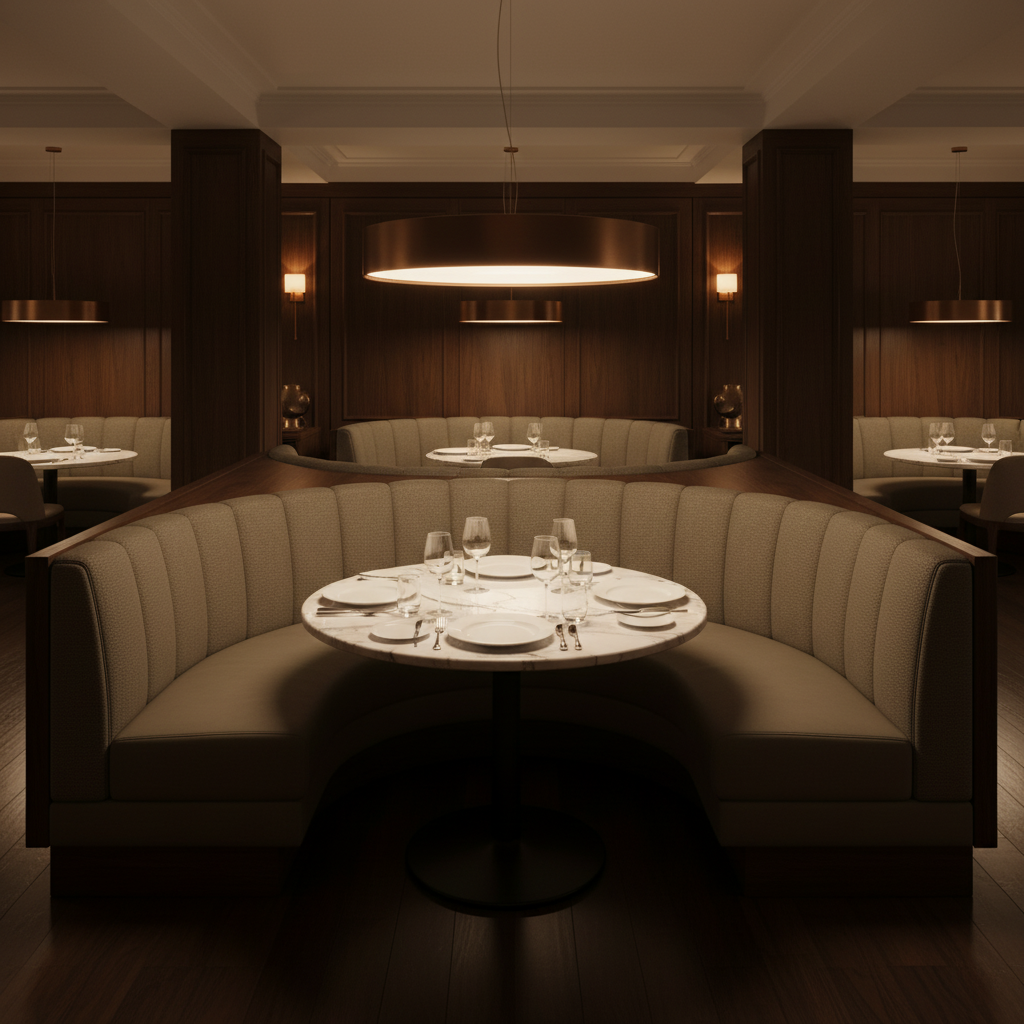 Smooth Pebble Grain Muted Taupe Upholstered Banquette | Architectural Fabrics