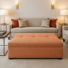 Chevron Woven Texture Tangerine Spice Upholstered Ottoman | Architectural Fabrics