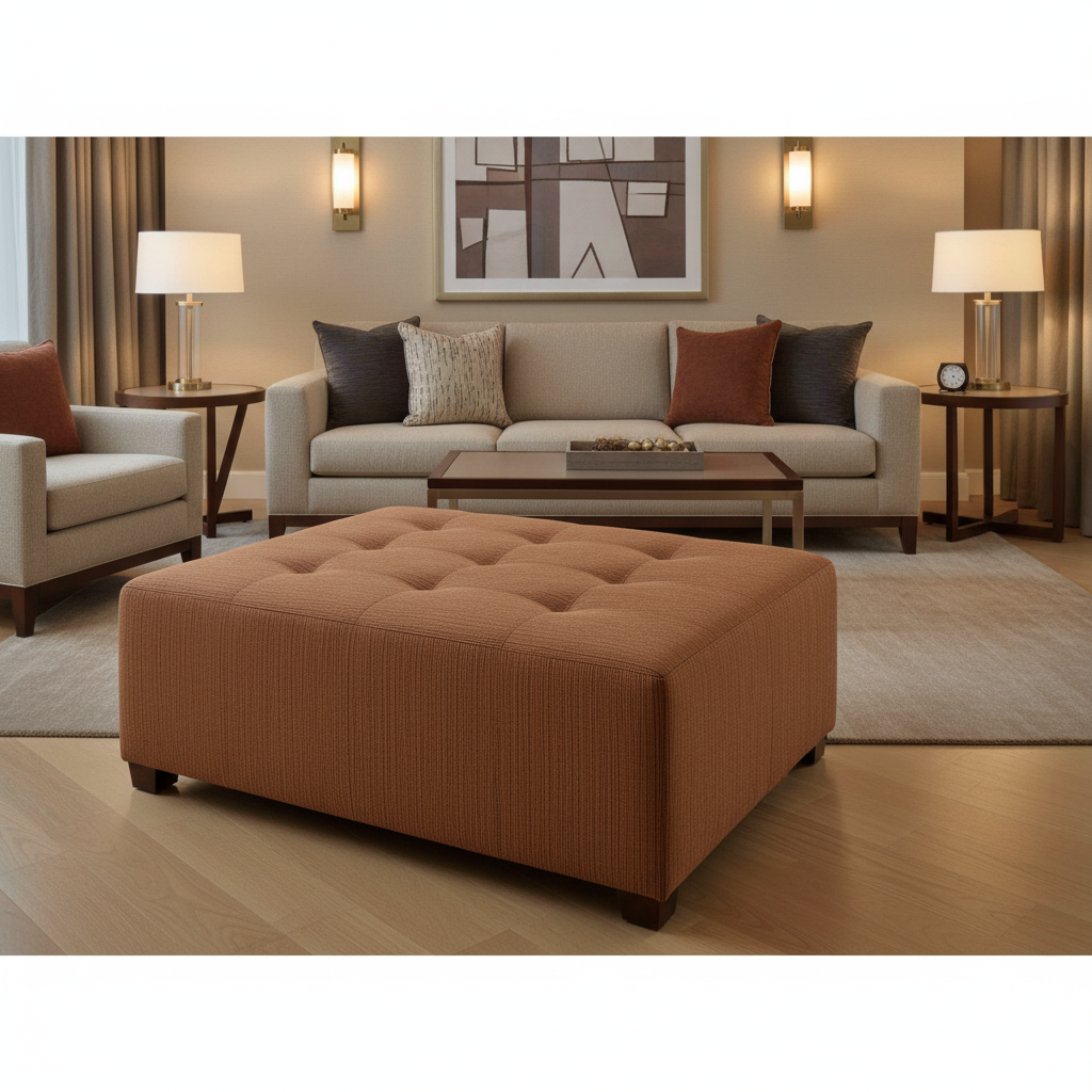 Fine Woven Texture Burnt Sienna Upholstered Ottoman | Architectural Fabrics
