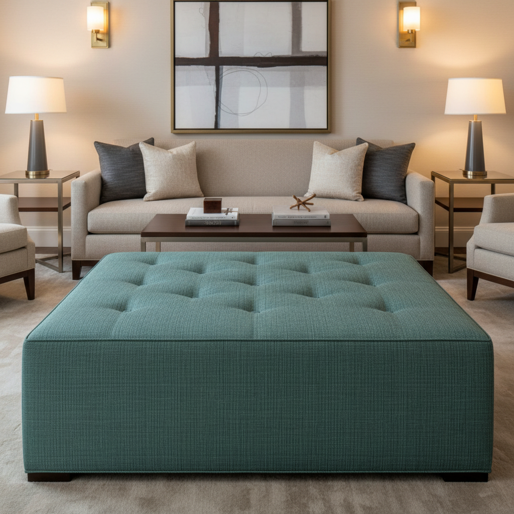 Fine Woven Texture Teal Lagoon Upholstered Ottoman | Architectural Fabrics