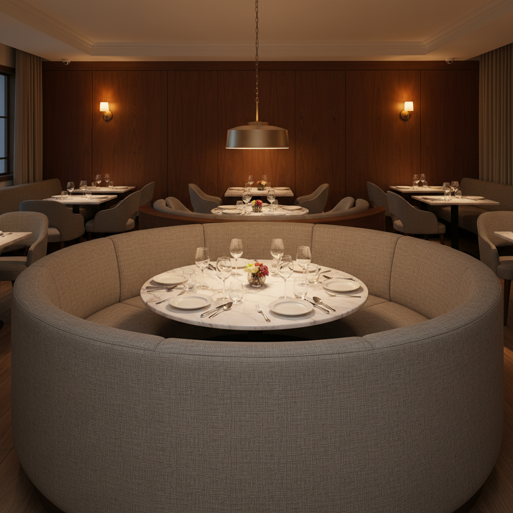 Subtle Linen Weave Smoked Taupe Upholstered Banquette | Architectural Fabrics